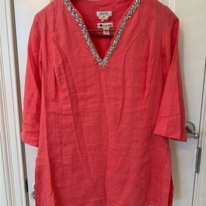 Coral Tunic with Beaded Gem Silver Accents